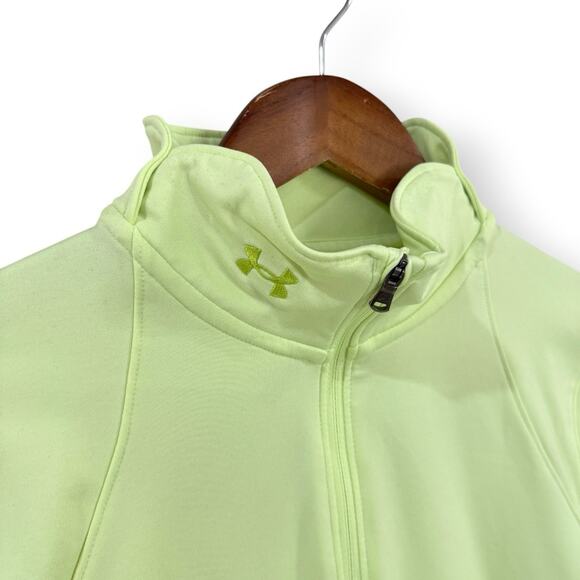 Under Armour Women’s L Neon Yellow Cold Gear Fitted Mock Neck 1/4 Zip Running - Picture 2 of 9